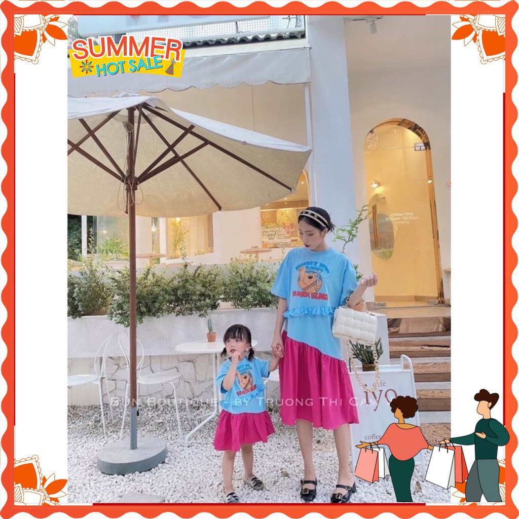 VÁY ĐÔI SUÔNG GẤU PHỐI MÀU CHO MẸ VÀ BÉ