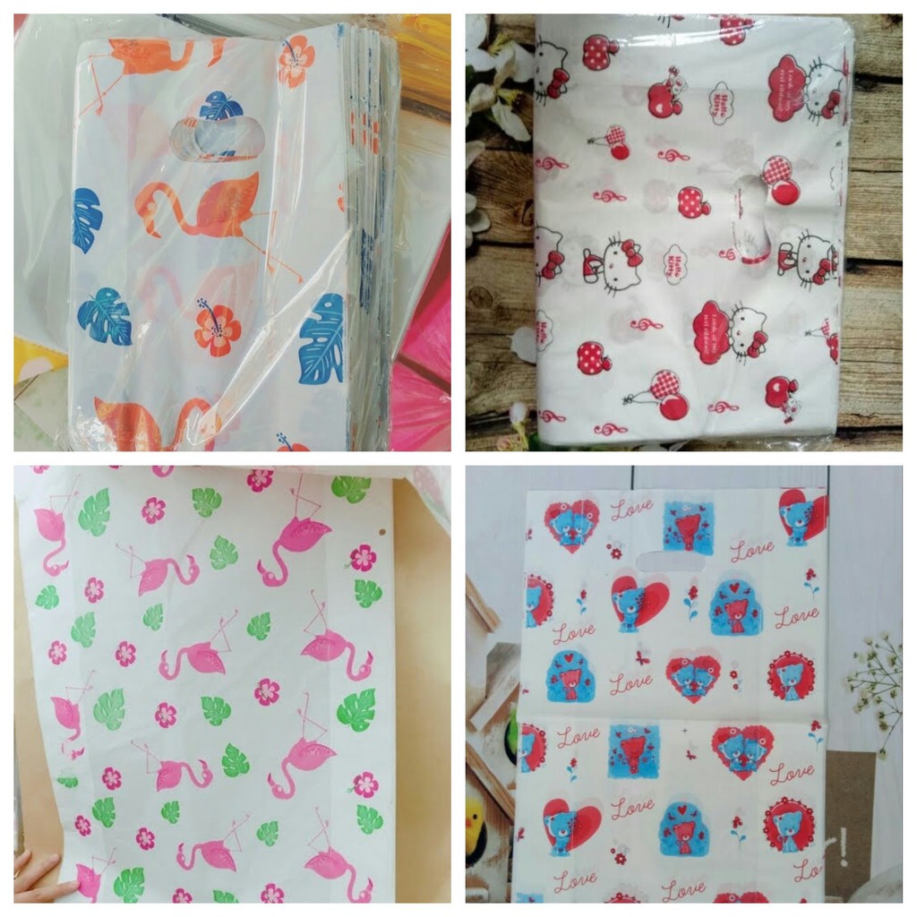100g Túi nilong trắng đục 12cm, 15cm, 20cm, 24cm, 30cm in hình rau củ. động vật hoa cỏ - plastic bag