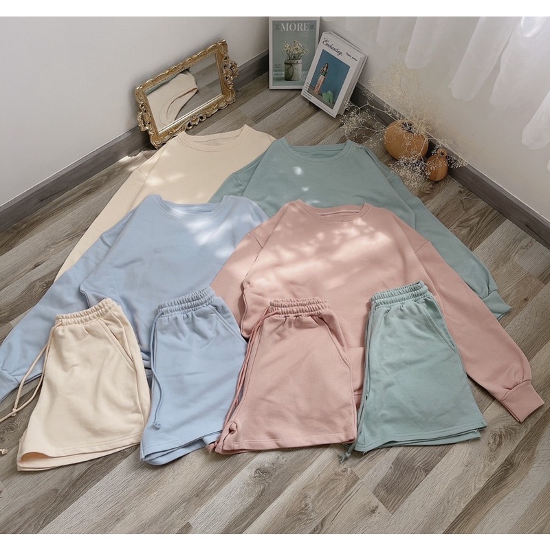 SET BỘ ÁO TAY DÀI SHORT THUN 4 MÀU