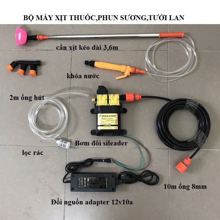 Bộ máy bơm đôi mini phun tưới nước,phun thuốc cho hoa lan và cây cảnh