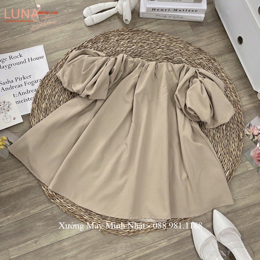 Áo trễ vai tay phồng rộng dáng giấu quần chun ngực - Áo kiểu nữ bánh bèo tay bồng hẹn hò đi học chơi biển tiệc điệu mát