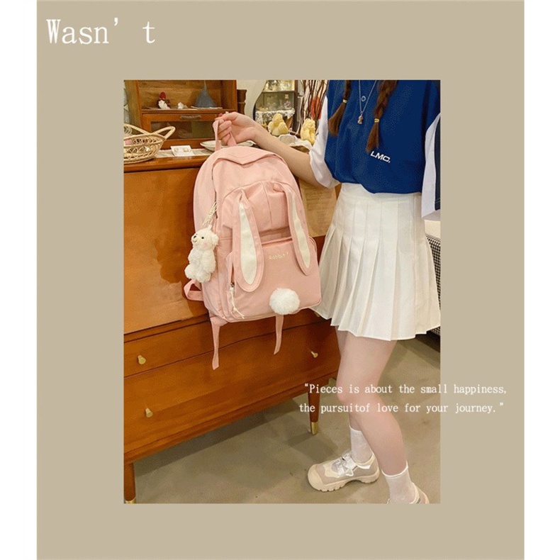 Thỏ Ba Lô Đi Học Nữ Công Suất Lớn Lưng Hồng Nữ Bagpack Nylon Hoạt Hình Schoolbag
