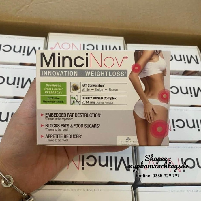 MẪU MỚI - Viên Đốt Mỡ Minci NOV Pháp - GIẢM MỠ BỤNG, BẮP TAY, ĐÙI MINCINOW