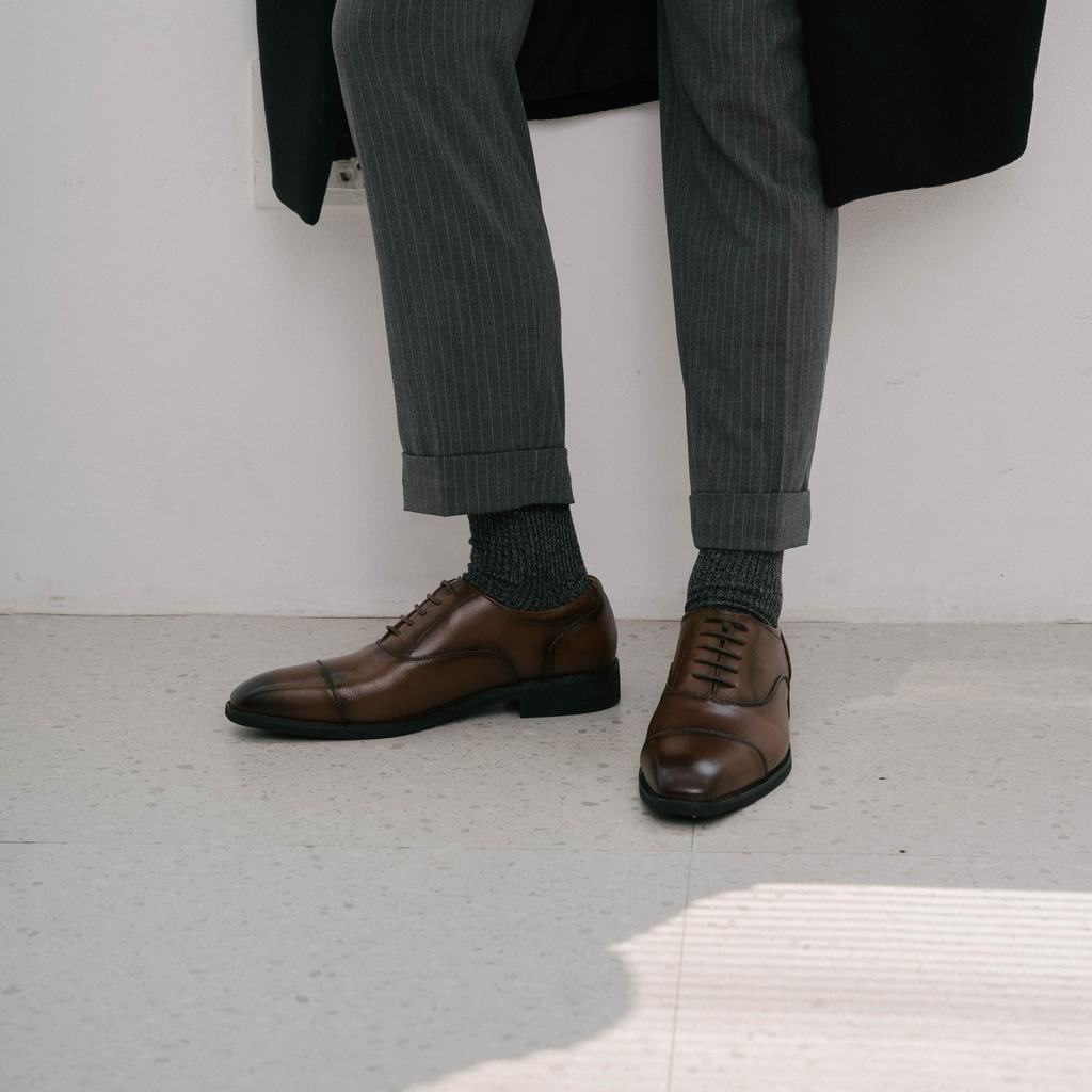 Giày Tây Oxford CapToe Da Thật - 2 Màu Nâu và Đen - Phiên bản mũi vuông - Đức Linh EZB148 EZB149