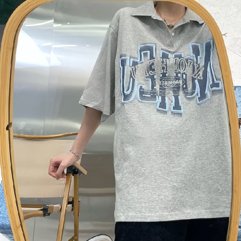 Áo Thun POLO Tay Ngắn Dáng Rộng Thoáng Khí In Chữ Phong Cách hip hop Đường Phố Nhật Bản Thời Trang Cho Nam Và Nữ