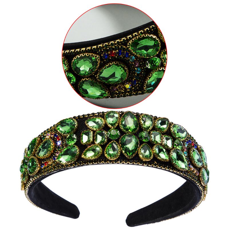 Băng Đô Đính Đá Pha Lê Hình Giọt Nước Màu Xanh Lá Phong Cách Baroque Cổ Điển Dành Cho Nữ