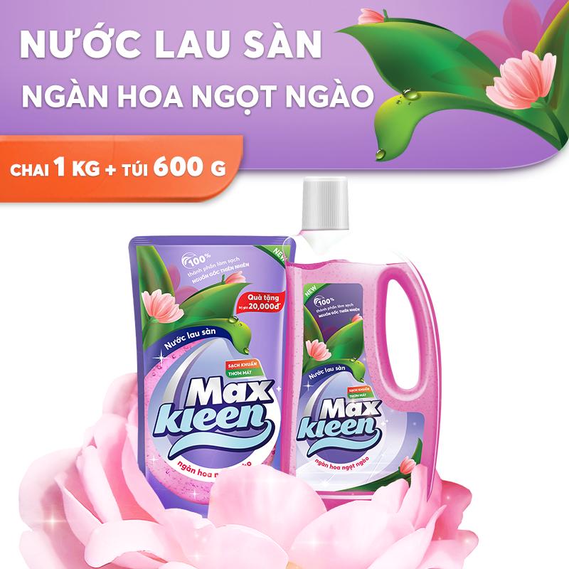 [Mã FMCGWP1 giảm 8% đơn 150K] Combo Chai Nước Lau Sàn MaxKleen 1Kg + Túi Nước Lau Sàn 600g:Ban Mai