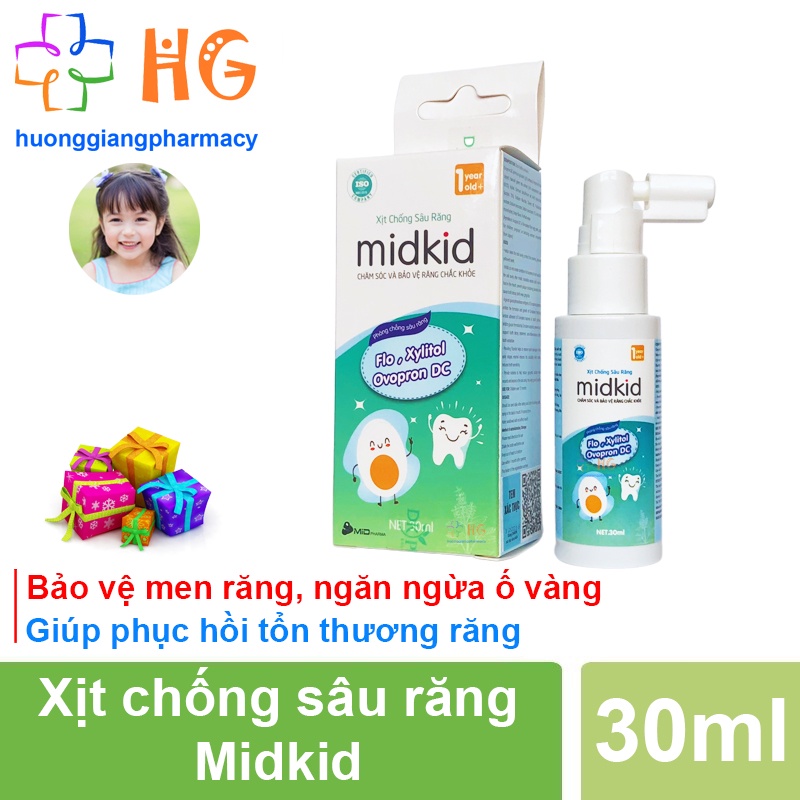 Xịt chống sâu răng Midkid ngừa sâu răng hôi miệng giảm ê buốt răng ố vàng viêm lợi trắng răng sún răng đen Lọ 30ml