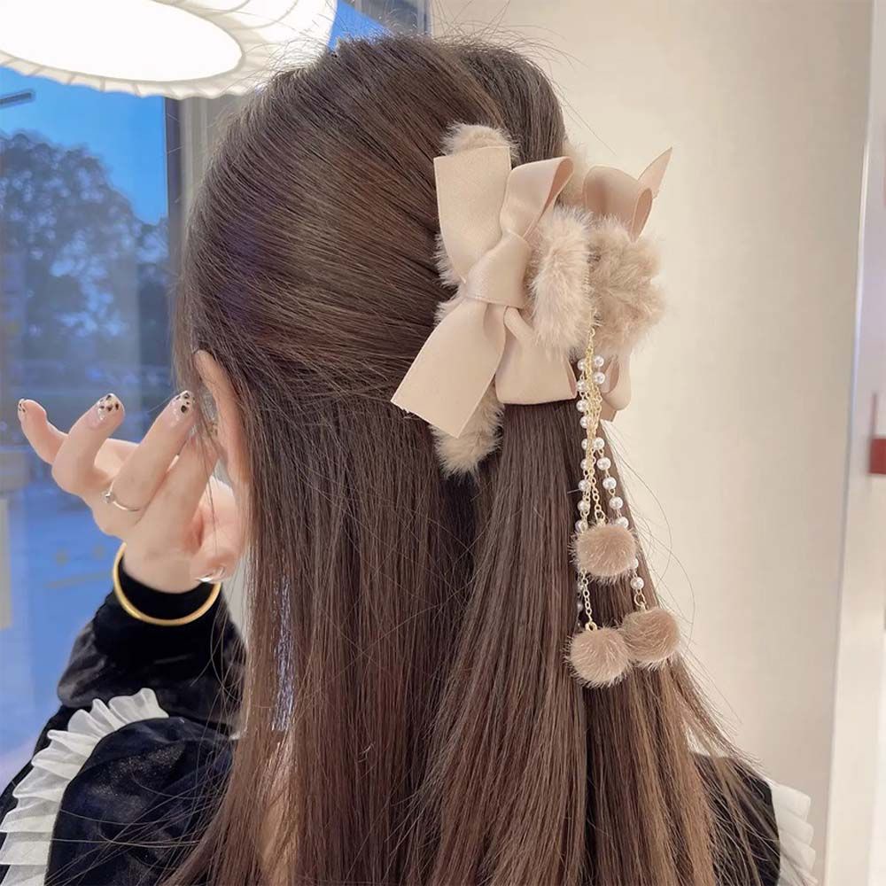 Kẹp tóc hình nơ đính ngọc trai giả phong cách Hàn Quốc đơn giản cho nữ