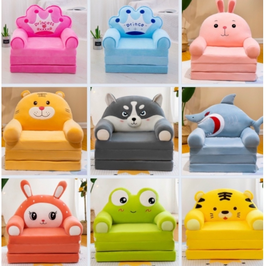 Ghế Sofa Cho Bé, Ghế Lười Hình Thú Cho Bé 3 Tầng Vải Nhung Mềm Mịn Kích Thước 50*1m2