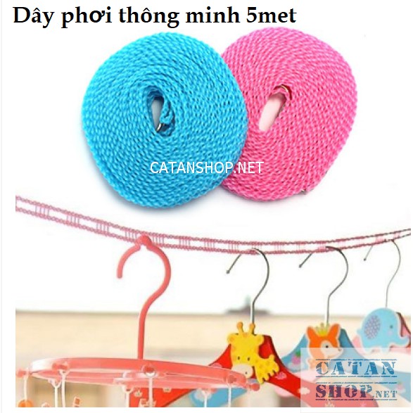 Dây phơi đồ thông minh dài 5m có lỗ chống trượt, tiết kiệm không gian GD412-DayPhoiDo