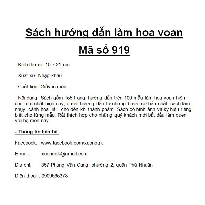 Nghệ thuật làm hoa voan - Mã số 919