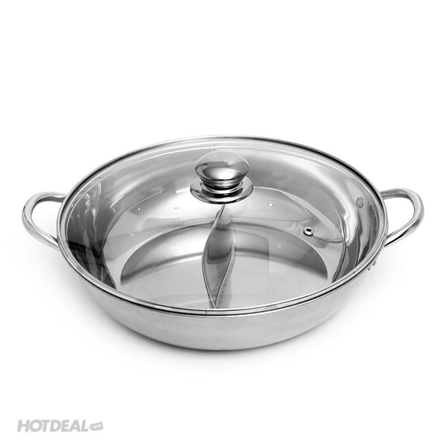 Nồi Lẩu Inox 2 Ngăn HOTPOT tặng kèm nắp kính