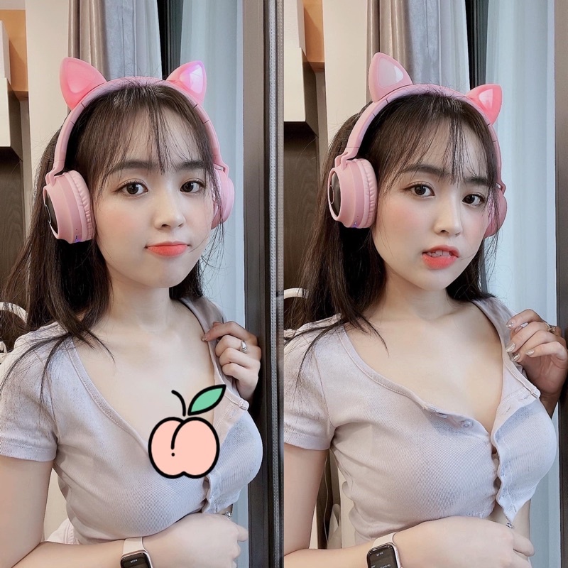 Tai Nghe Mèo Kết Nối Bluetooth Chụp Tai tai mèo,Headphone Tai Mèo Dễ Thương Có Mic,Âm Bass Mạnh Mẽ