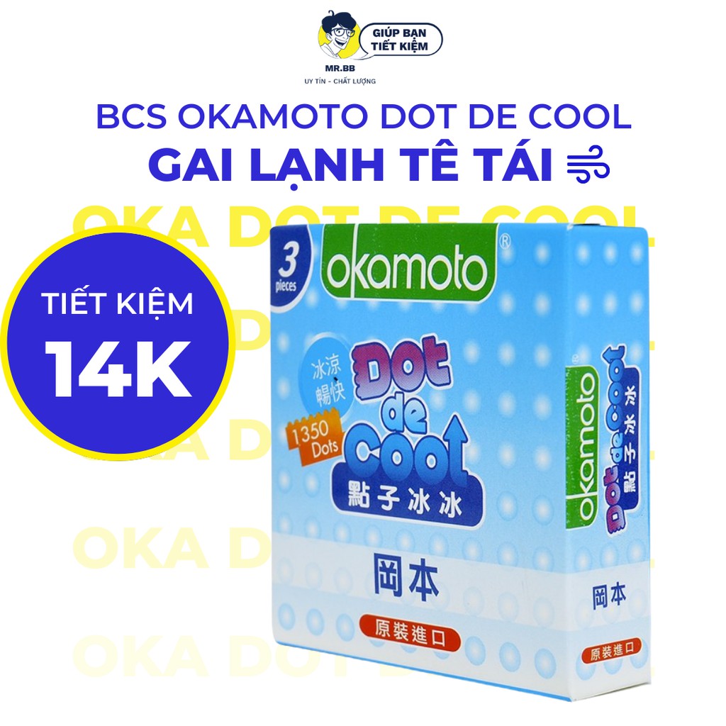 Bao cao su OKAMOTO Dot De Cool chính hãng, tạo cảm giác mới mẻ, kích thích, đê mê hộp 3 chiếc | Mr.BB