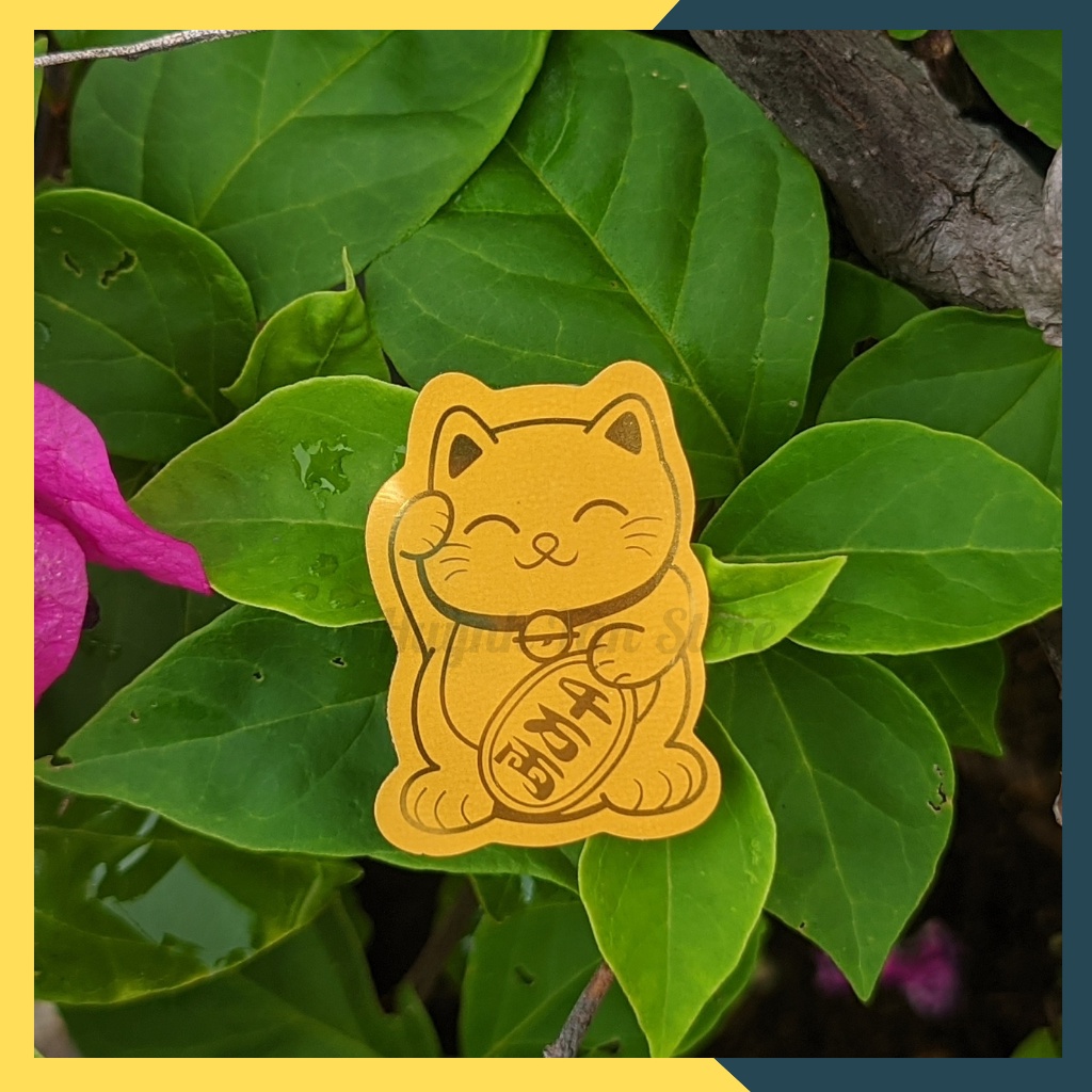 Miếng dán Mèo Thần Tài vẫy tay, mạ vàng, trang trí ốp lưng điện thoại ý nghĩa chiêu tài, hút lộc,may mắn,bình an giá rẻ