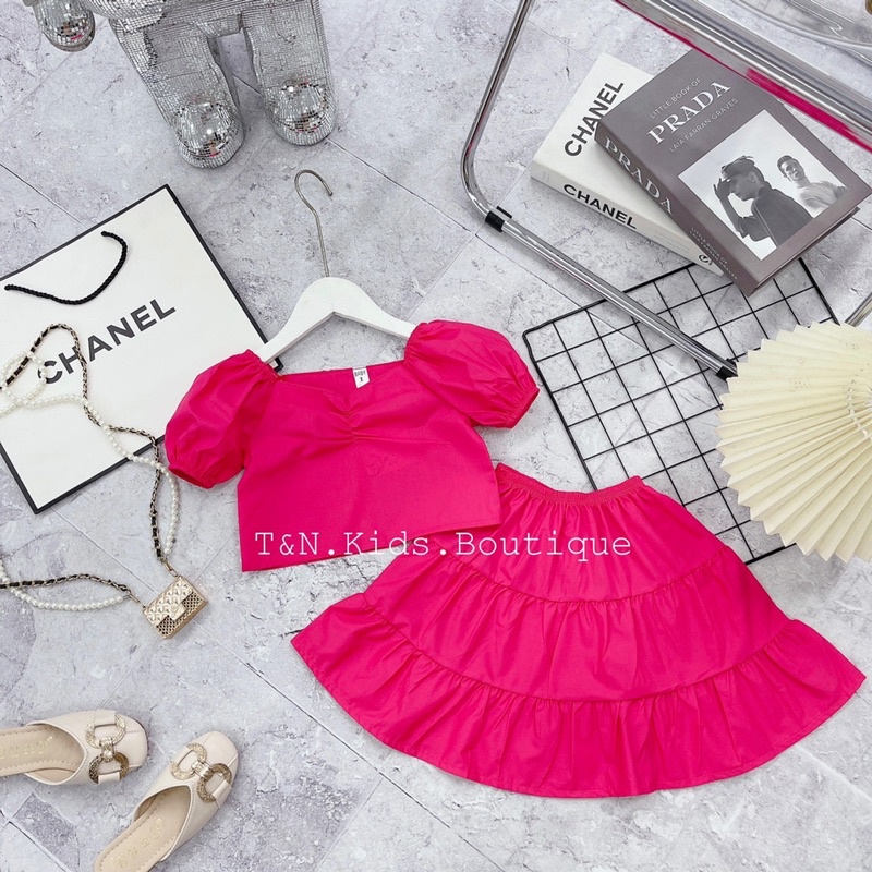 Set áo crop top cv tầng cho bé gái 15-28kg