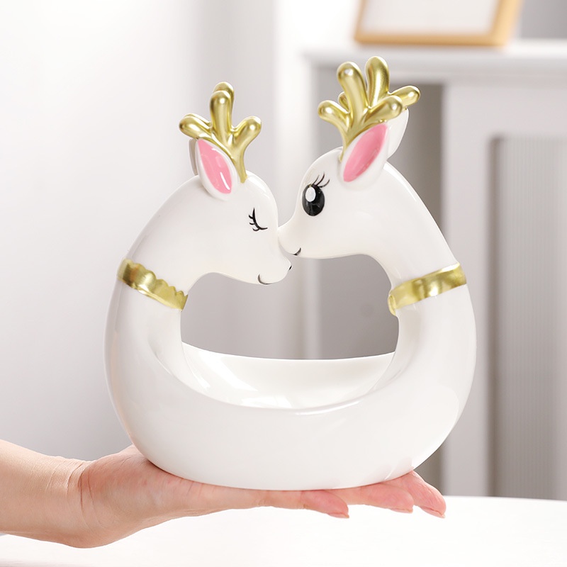 Đồ Thủ Công Để Bàn Trang Trí Phòng Khách Hình Chú Nai Bằng Gốm Sang Trọng