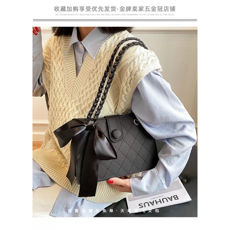 TÚI ĐEO CHÉO NỮ, KẸP NÁCH PHỐI NƠ DA SẦN ĐEO 2 KIỂU (CHÉO VÀ KẸP NÁCH)