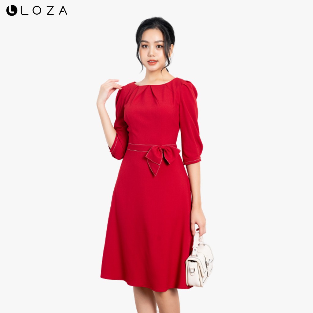 [Mã FASHIONMALLT4 giảm 15% đơn 150k] Đầm xòe đính nơ eo-LOZA LD12018