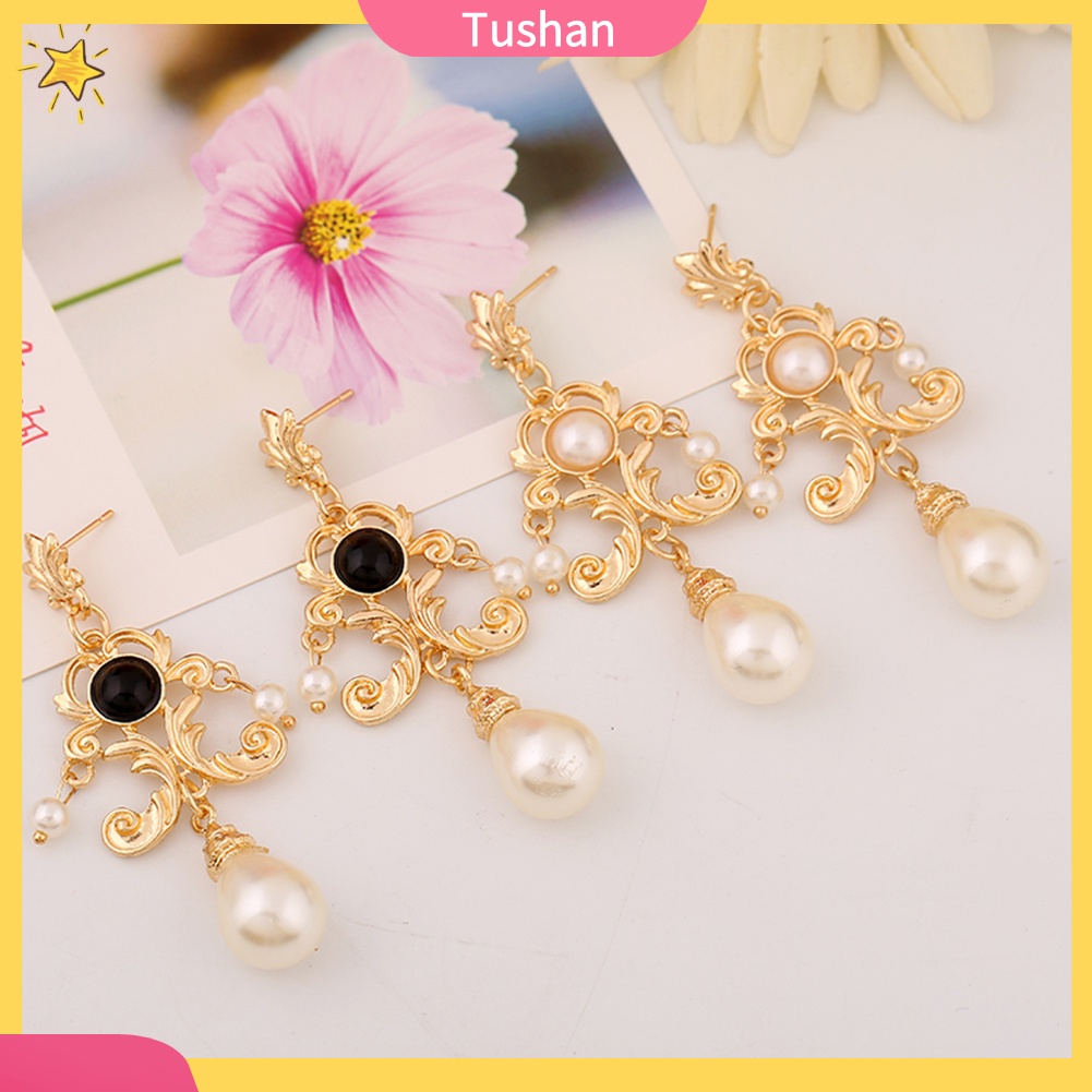 Khuyên Tai Kim Loại Hình Hoa Đính Ngọc Trai Nhân Tạo Cho Nữ