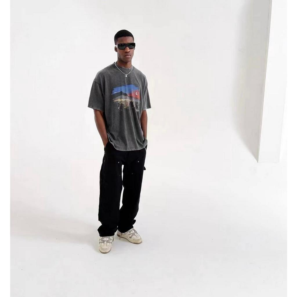 Rep Urban Night View Wash Vintage Round Neck resent Short Sleeve Summer New Half Sleeve Couple Style Trendy T-shirt