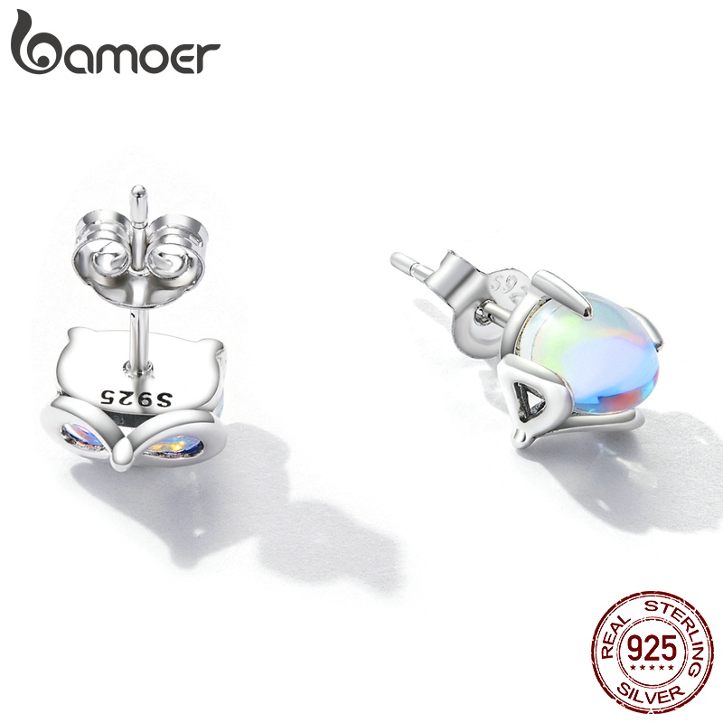 Bông tai Bạc 925 BAMOER SCE1386 hình con cáo đính đá mặt trăng thời trang cho nữ