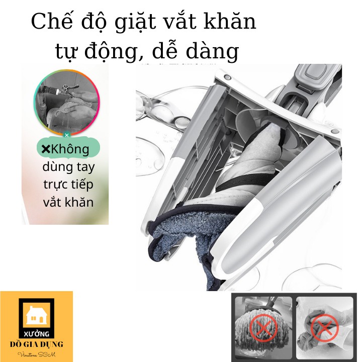 Cây lau sàn nhà thông minh [LOẠI 1] đầu xoay 360* tiện ích có bông lau sợi microfiber mềm mịn thấm hút, vắt khô dễ dàng