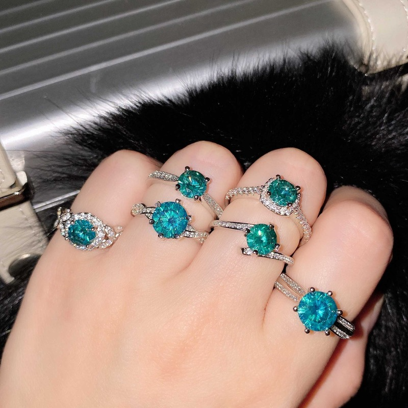 Nhẫn bạc S925 đính đá Moissanite nhân tạo thời trang quý phái