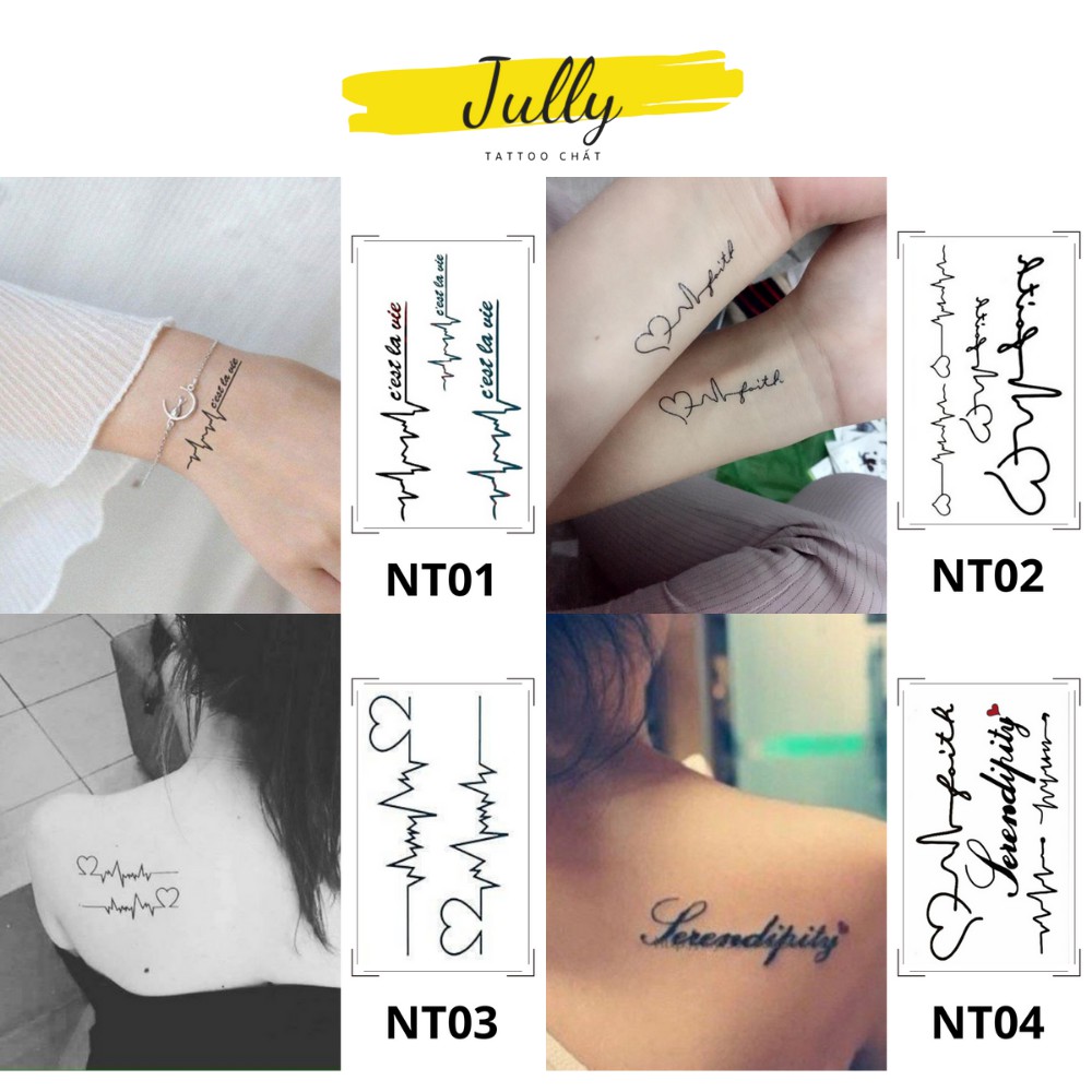 Hình xăm dán, xăm tạm thời, nhịp tim, nhịp đập cho cặp đôi JULLY Tattoo chất, an toàn bền đẹp