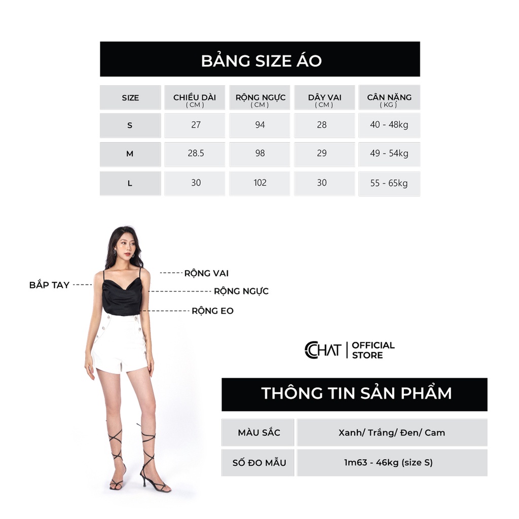 Áo 2 Dây 𝐂𝐂𝐇𝐀𝐓 Rúm Cổ Đổ Chất Lụa Mềm Mại Dáng Suông Phong Cách Trẻ Trung 12AAL2004ST
