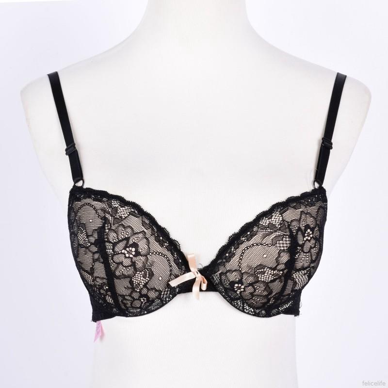 Set áo ngực có đệm nâng ngực + quần lót ren đính nơ quyến rũ cho nữ