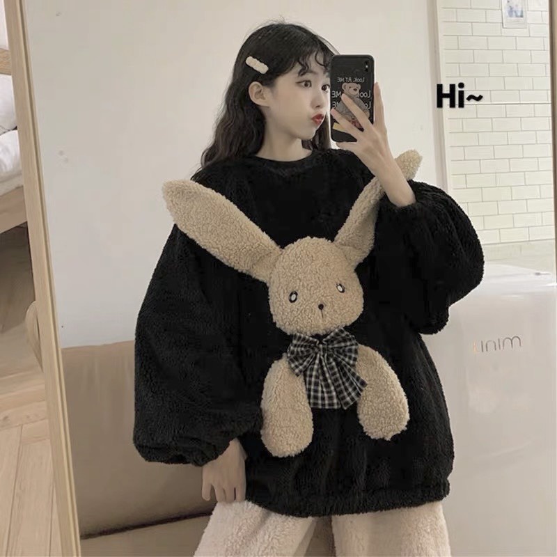 Bộ ngủ lông con thỏ nơ kẻ siêuu hot | BigBuy360 - bigbuy360.vn