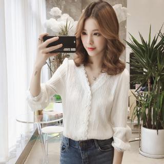 Áo Sơ Mi Voan Cổ Tim Thiết Kế Thanh Lịch Cho Nữ