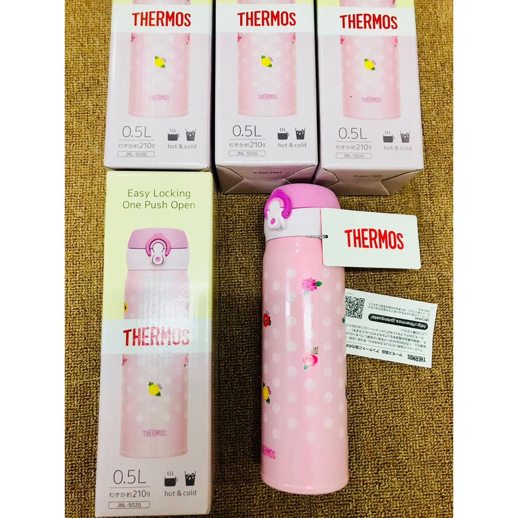 BÌNH LƯỠNG TÍNH THERMOS 500 ml_CHẤM BI HỒNG