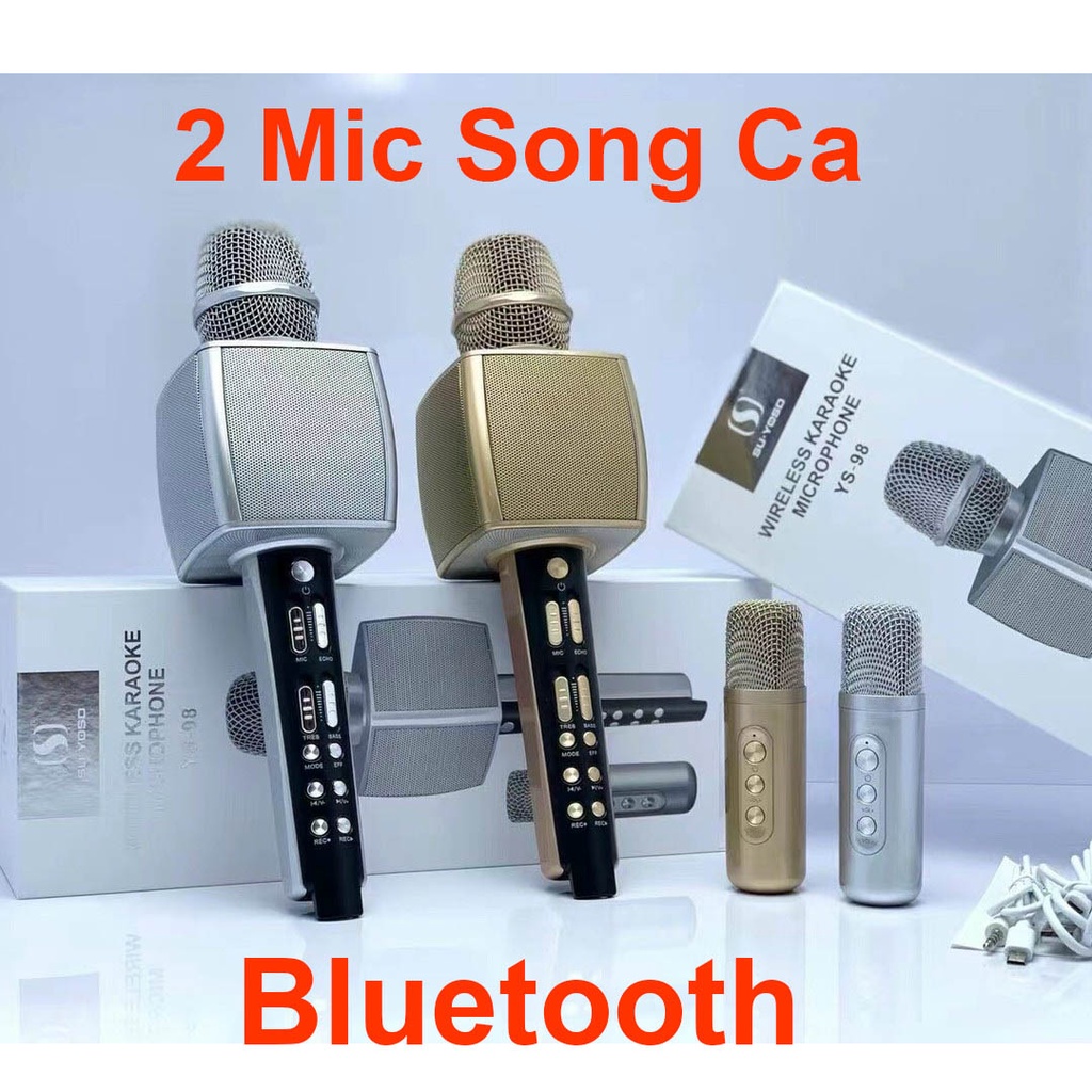 [Mã ELHACE giảm 4% đơn 300K] Micro Karaoke Không Dây Bluetooth Kèm Loa YS 98, 2 Mic Song Ca, Echo Hay