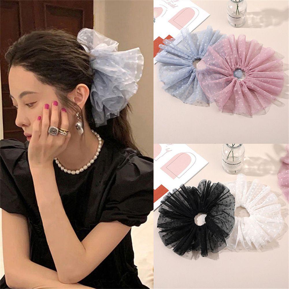 Dây Buộc Tóc Vải Lưới Họa Tiết Chấm Bi Xinh Xắn