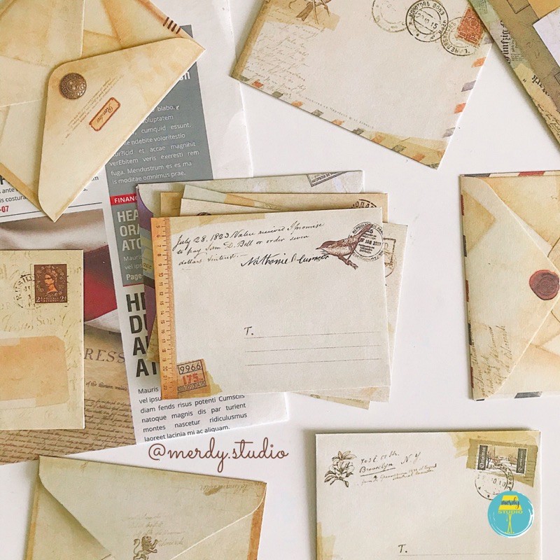 Set 12 chiếc phong bì thư vintage mini