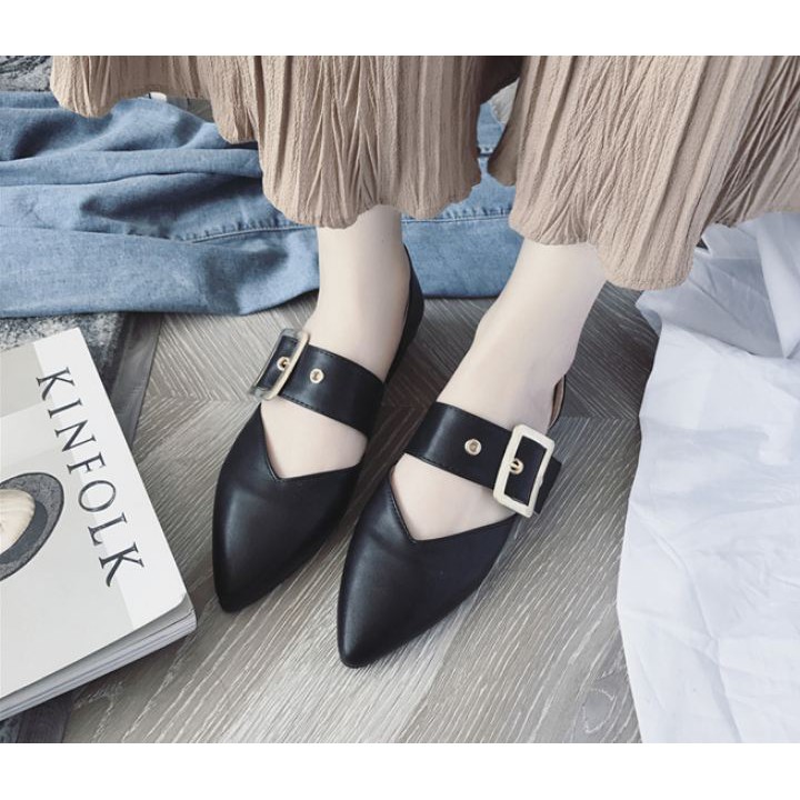 T1083 Giày búp bê đế bằng mũi nhọn, quai bản to ngang bàn chân | BigBuy360 - bigbuy360.vn