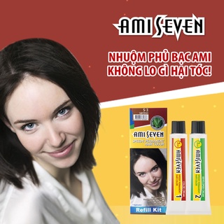 Nhuộm phủ bạc Thảo dược Ami Seven 7 phút, Màu Nâu Sáng S3 loại tiết kiệm (60g + 60g)