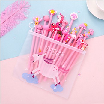 Set combo 20 bút viết dễ thương tặng kèm túi zip đựng