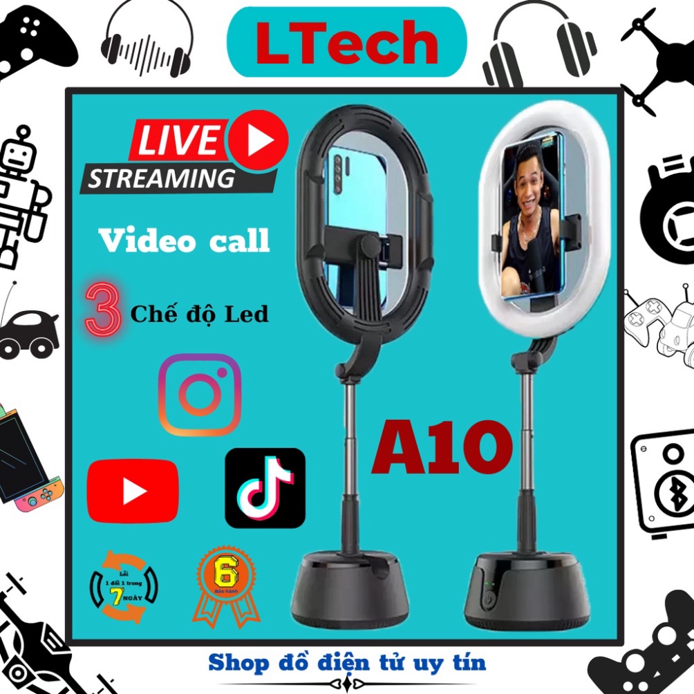 Giá đỡ điện thoại A10. Live Stream tiktok/youtube, video call, chụp ảnh từ xa, trang điểm. 3 chế độ màu led, dài 1m.