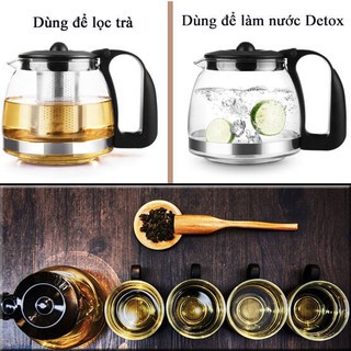 Bộ bình lọc trà thủy tinh lưới lọc inox 304 kèm 4 ly uống nước siêu sinh