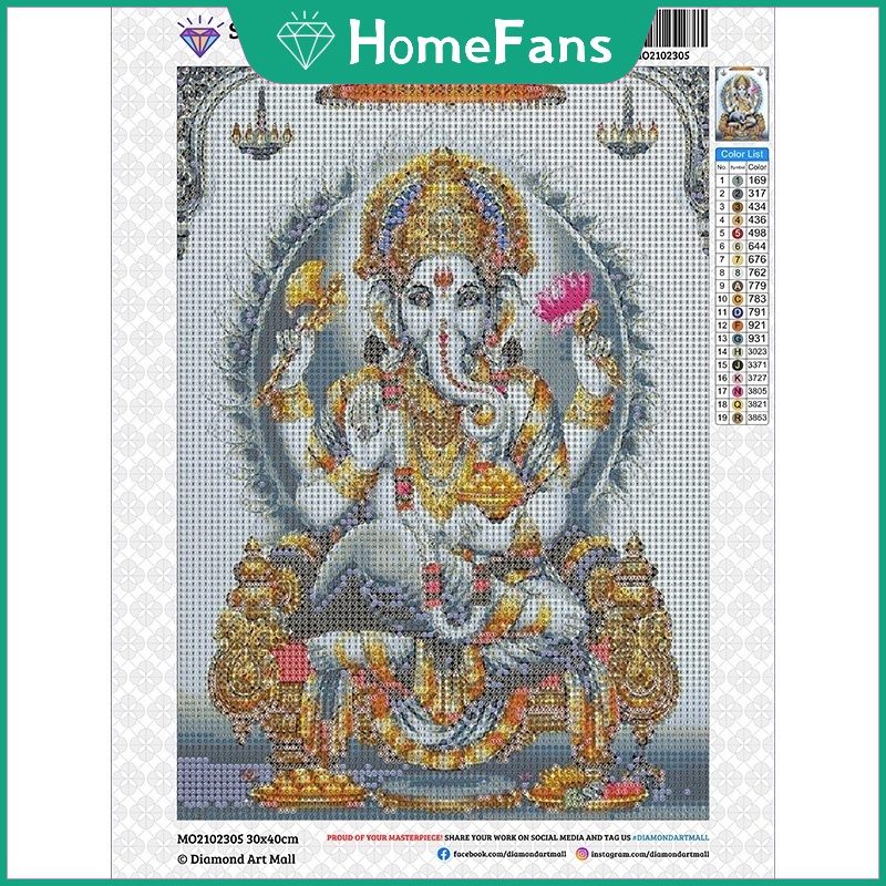 Bộ Tranh Đính Đá 5D Tự Làm 40x50cm/50x60cm Hình Thần Voi Độc Đáo