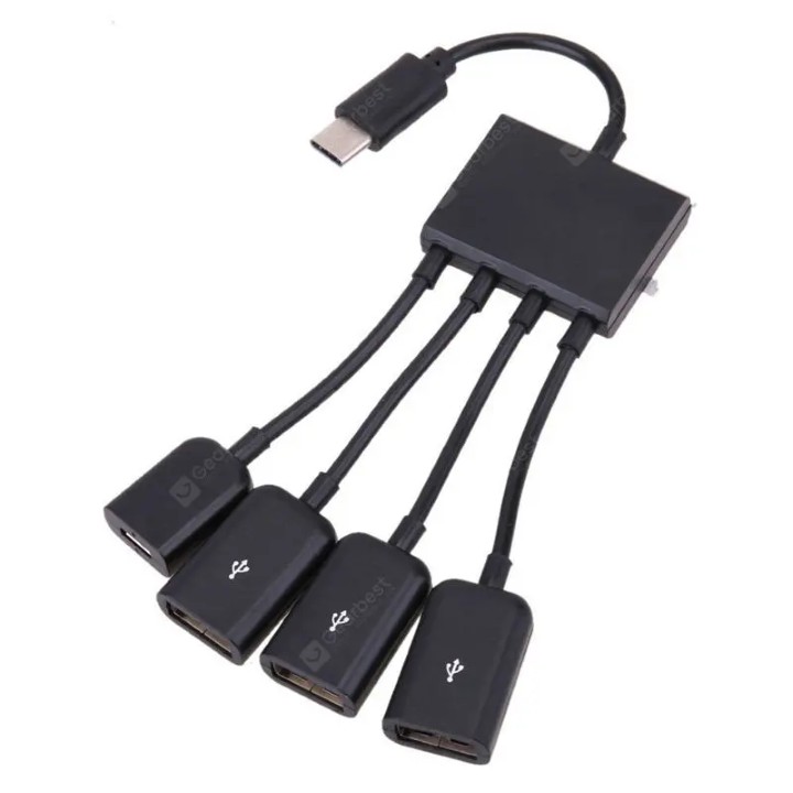 CÁP OTG USB HUB TYPE C 4 CỔNG KẾT NỐI ĐIỆN THOẠI ANDROID CỔNG USB TYPE C VỚI Ổ CỨNG, CHUỘT, BÀN PHÍM, GAMEPAD, MÁY IN