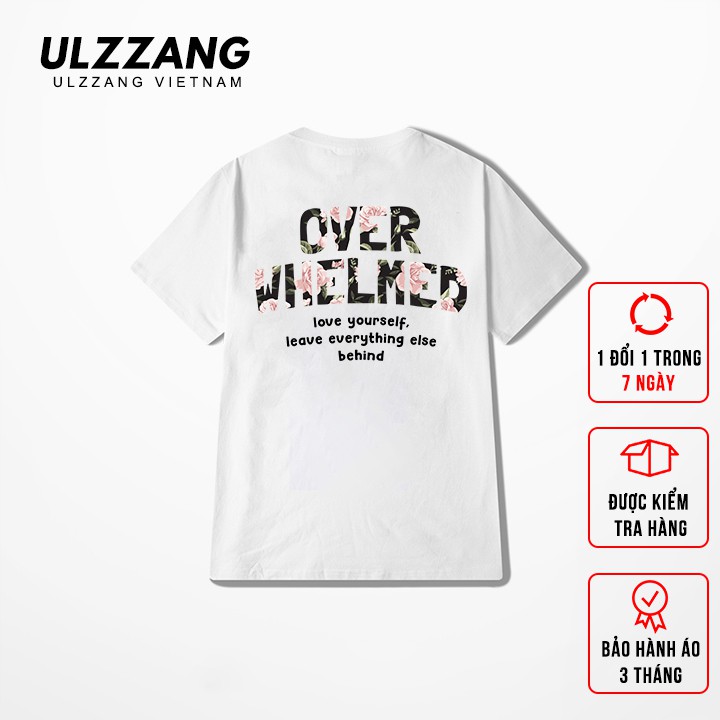 Áo thun tay lỡ ULZZANG cotton dáng unisex form rộng in hình overwhelmed
