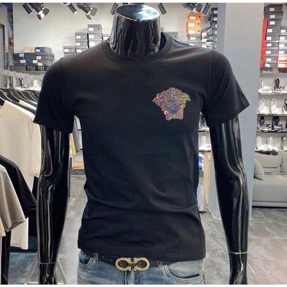 Versace Mới Áo Thun Cotton Ngắn Tay Đính Đá Thời Trang Mùa Hè Cho Nam Cỡ S-5XL