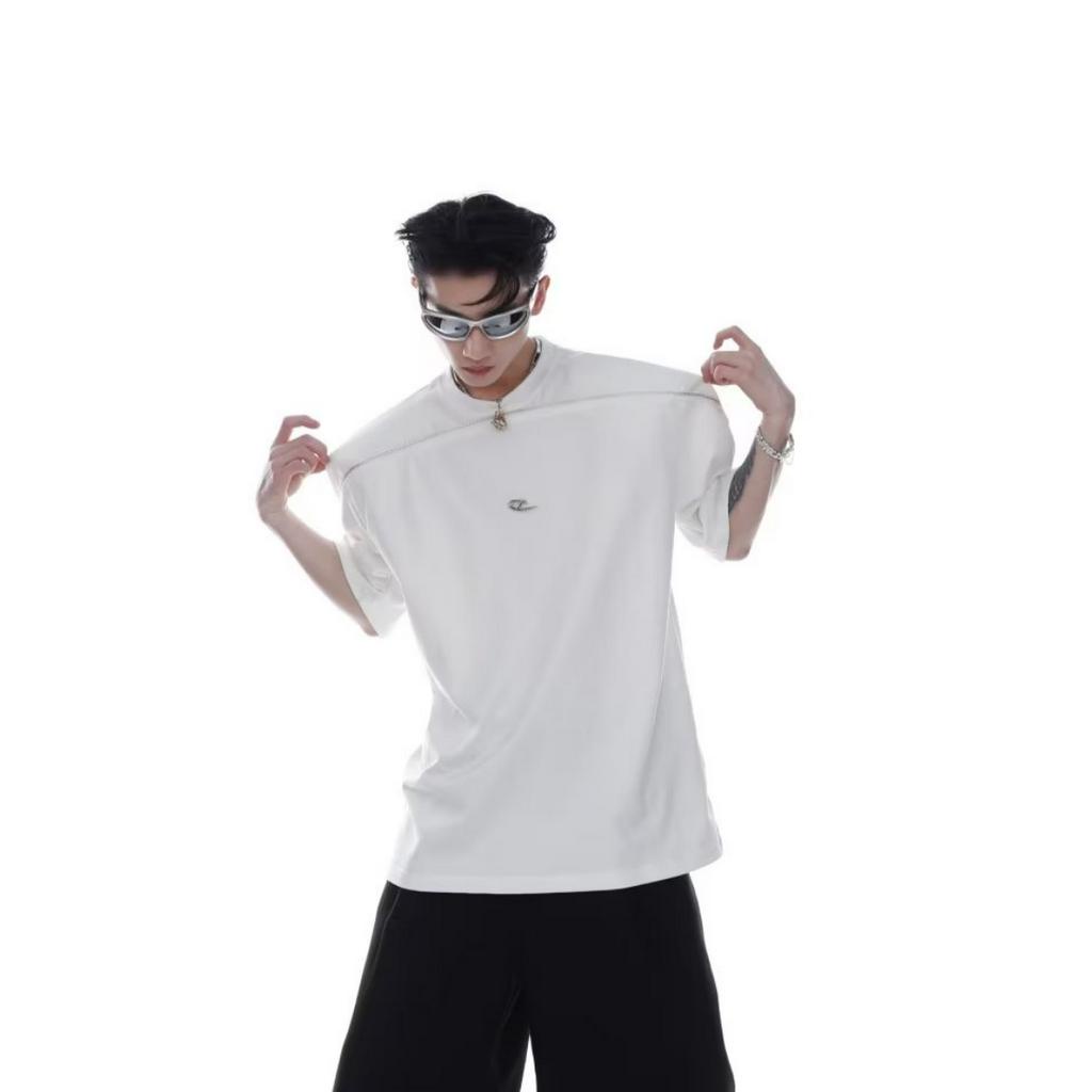 Áo Thun Trơn Màu Thiết Kế Khóa Kéo Kim Loại Thời Trang hip hop Hàn Quốc Trẻ Trung Cho Nam