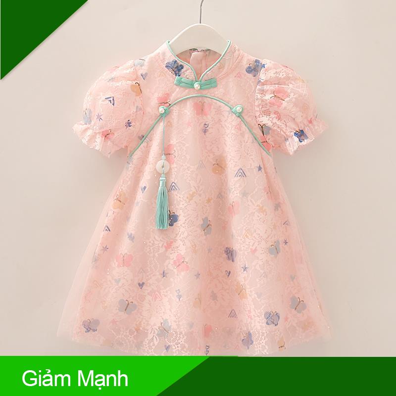 (Giảm Mạnh) Đầm Sườn Xám Công Chúa Tay Ngắn Phối Ren Phong Cách Trung Hoa Cổ Điển Thời Trang Mùa Hè Xinh Xắn Cho Bé Gái