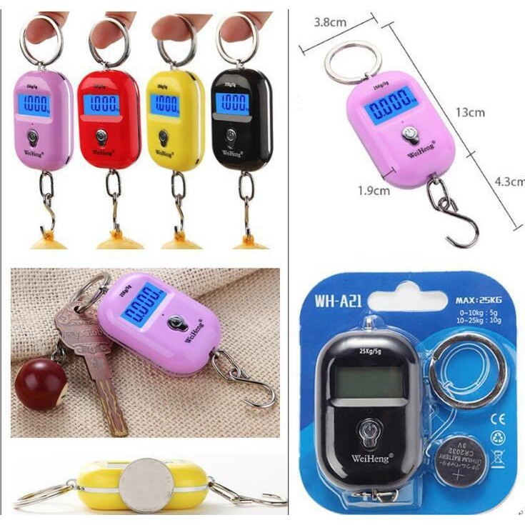 Cân Điện Tử Mini Cầm Tay 25kg Weiheng Cân Treo Có Móc Cân Hành Lý Màn Hình LCD Siêu Chính Xác Bảo Hành 1 Năm A21